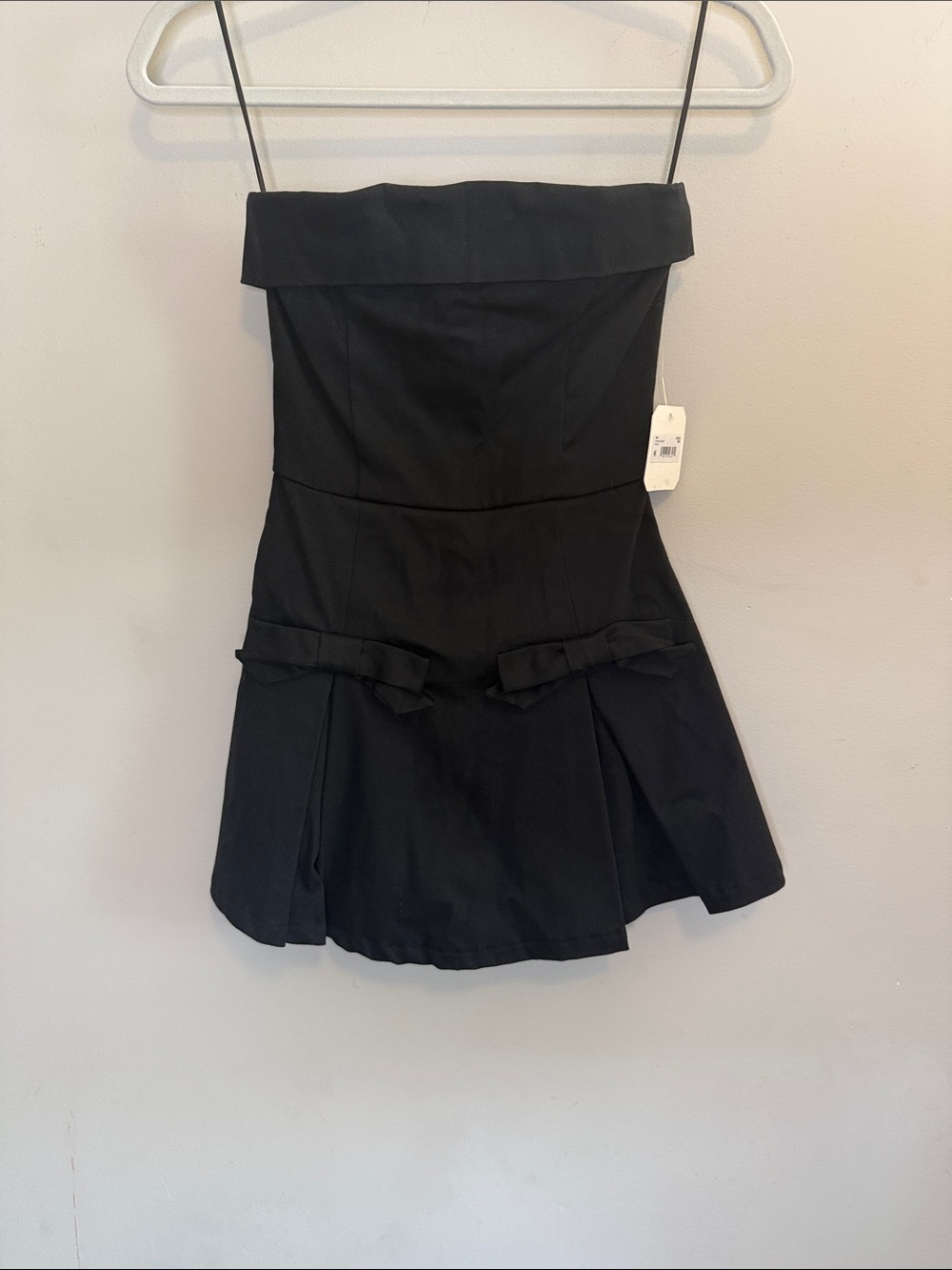 NWT - Altar'd State Black Strapless Mini Dress with Bow Details - Size XXS